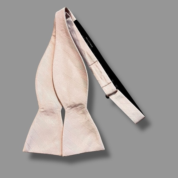 NEW Tie Bar Bow Tie 100% Silk Herringbone Vow Preppy Wedding Adjustable Neutral - Picture 1 of 4